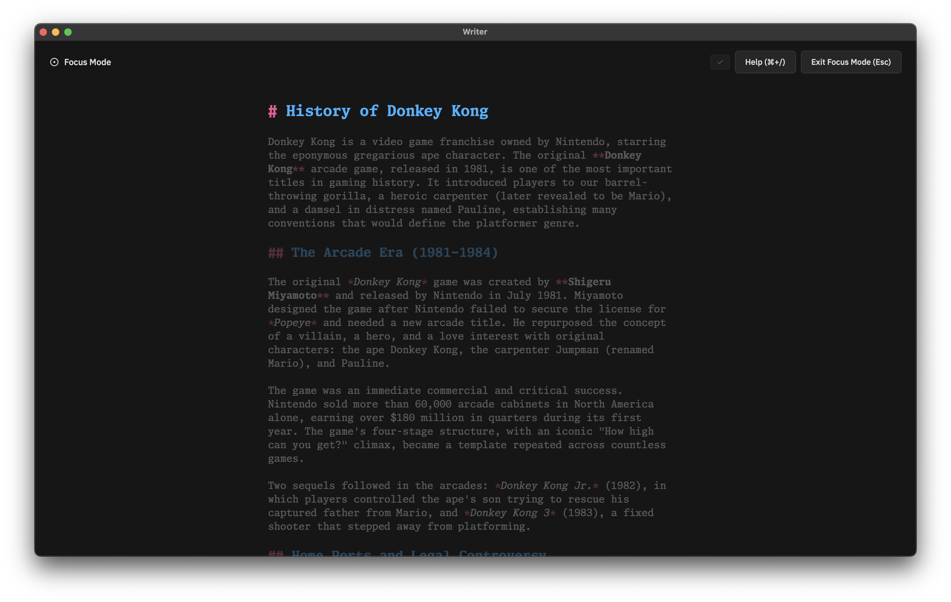 focus mode with dimming